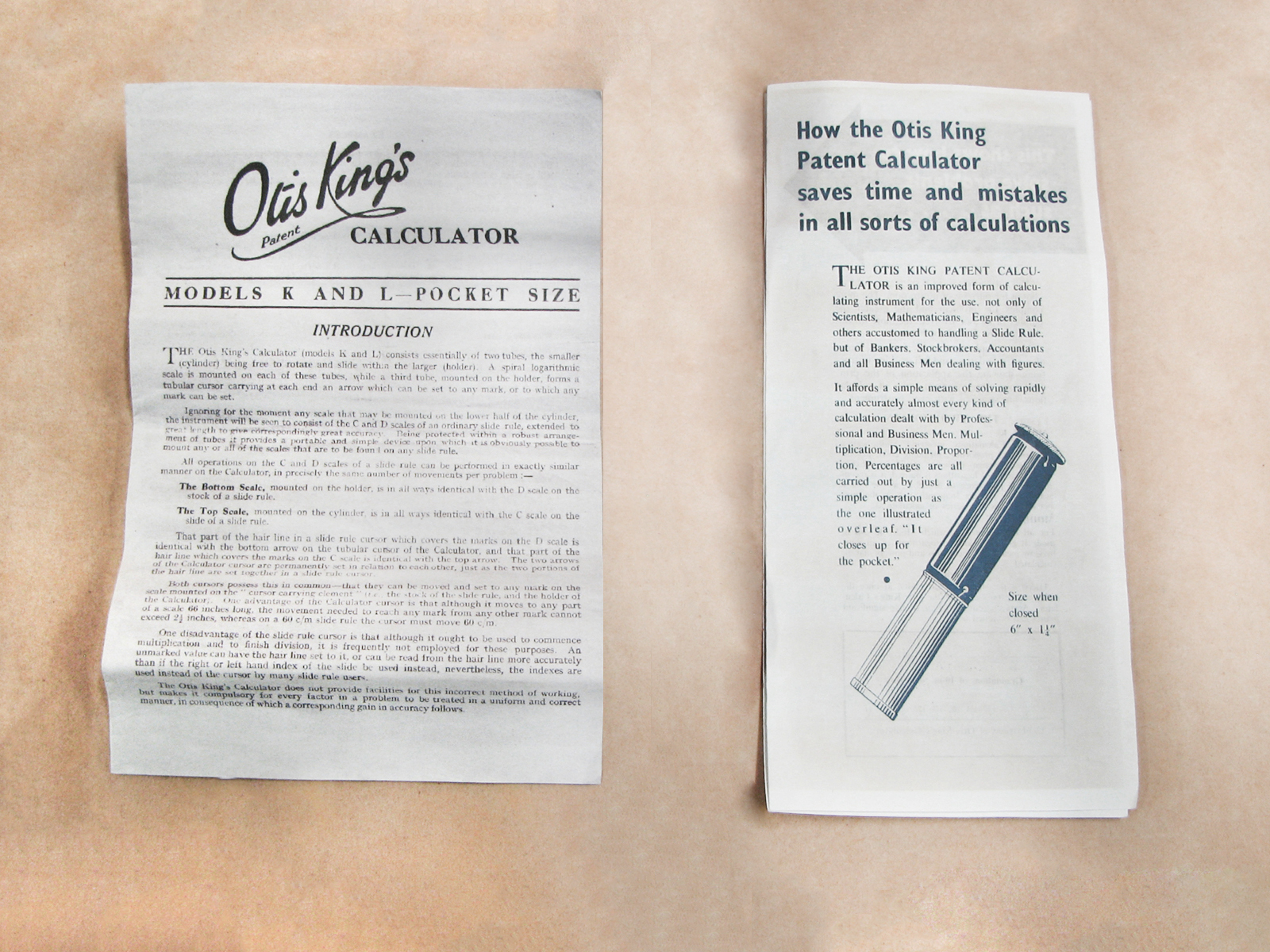 1920's Otis King model L Type A cylindrical slide rule calculator in fitted case